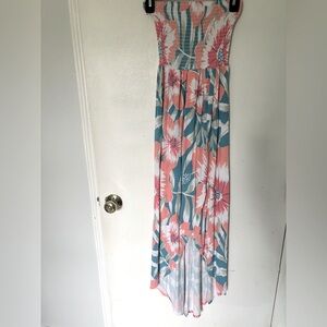 Charlotte Russe Pink and Blue Pleated A-Line Maxi Dress